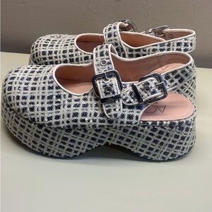 Agl White and Black Platform Shoes with Ankle Strap (Glow in the dark)